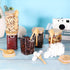 Spoon,Set 6 17 OZ Countertop, Glass Jar with Bamboo Lid and of Square Tea Containers for Loose Leaf Tea, Salt and Sugar