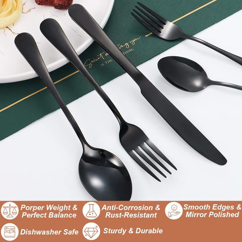 Lazycorner 20 Pcs Black Silverware Set - Mirror Polished Stainless Steel Flatware for 4, Dishwasher Safe