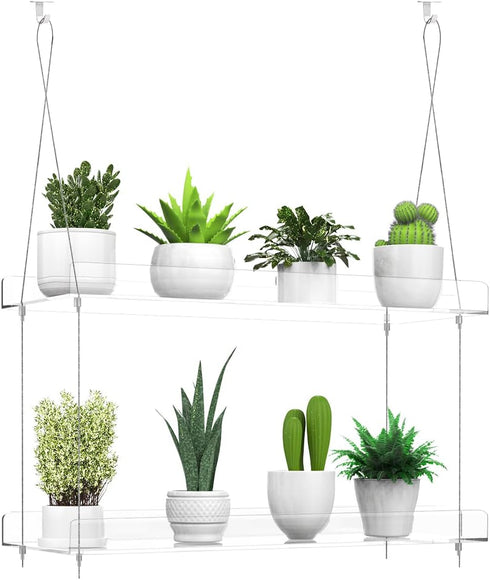 ZerzSemp 2-Tier Hanging Clear Plant Shelves for Windows, Acrylic Window Wall Plant Stand