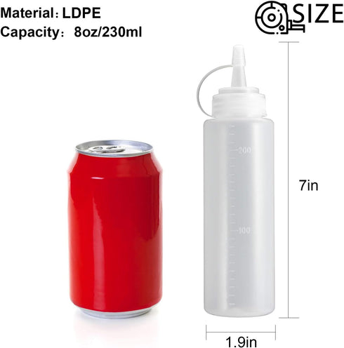 OAMCEG 12 Pack Ketchup Squeeze Bottles, 8 OZ Plastic Condiment Bottles for Sauces, Dressings, Paint