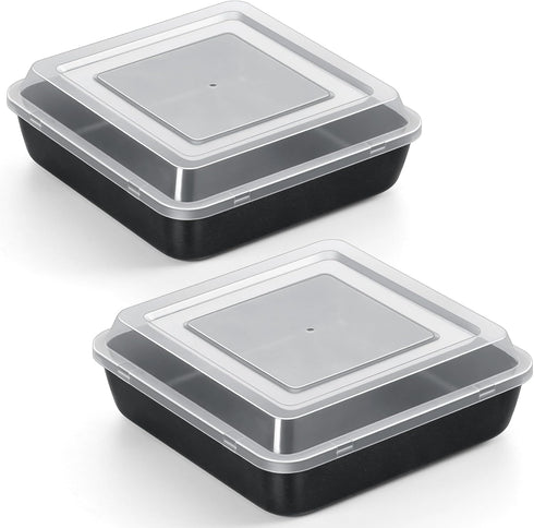 P&P CHEF 8 Inch Square Baking Pan with Lid Set, Non-Stick Square Cake Pans for Brownies and Lasagna, 4 Pieces