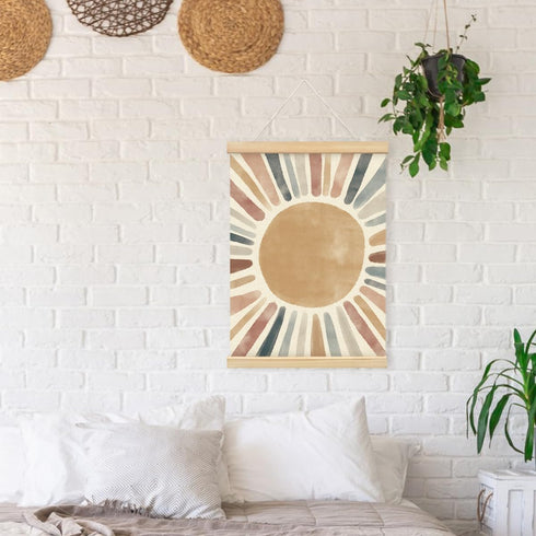 12x16 Inch PLKMN Sun Wall Art Posters Framed with Wood Hanger, Nursery Wall Art, Nursery Decor Neutral, Sun Decor