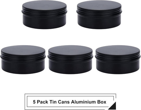 BENECREAT 5 Packs 8oz Matte Large Black Aluminum Tin Can Round Metal Tins with Screw Lid for Spices and Treats