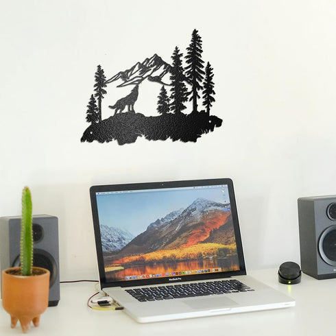 WADORN Metal Wolves Wall Art Decor, Black Iron Natural Scenery Wall Hanging Decor for Living Room Bedroom