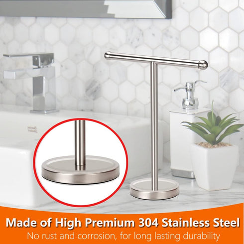 Heavy Stainless Steel Base Hand Towel Holder Stand, T-Shape Free-Standing Towel Rack for Bathroom
