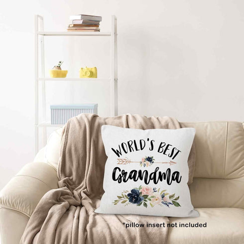 MONALET 18x18, World's Best Grandma Gifts Throw Pillow Cover Birthday Pillow Case for Grandmother, Grandma Square Decor