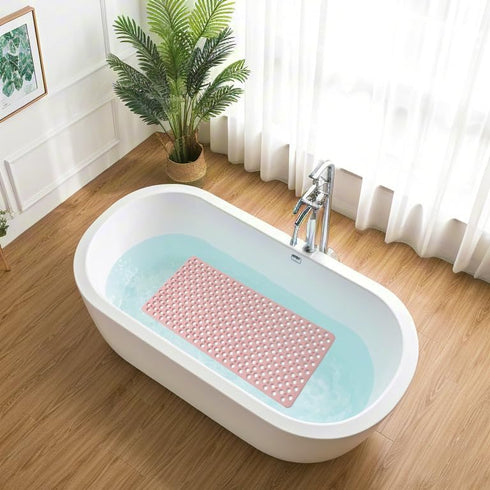 Nonslip Bathtub Mat - Extra Soft TPE Bath Mat for Kids, 30L x 17W Inch (Pink)