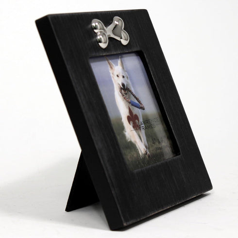 Lawrence Frames Wash Dog Frame with Bone Ornament, 4 by 4-Inch, Black