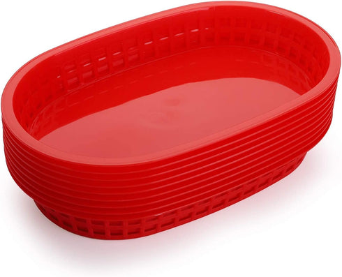 Cedilis 40 Pack Plastic Fast Food Baskets, 10.5 x 7 Inch Food Service Tray for Burgers, Hot Dogs, Fries (red)