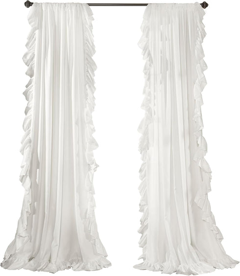 Set, 54" 84" Set Lush Decor Reyna Ruffle Window Curtain Panel Pair, W x L, White - Flowy Curtain - Romantic Ruffle
