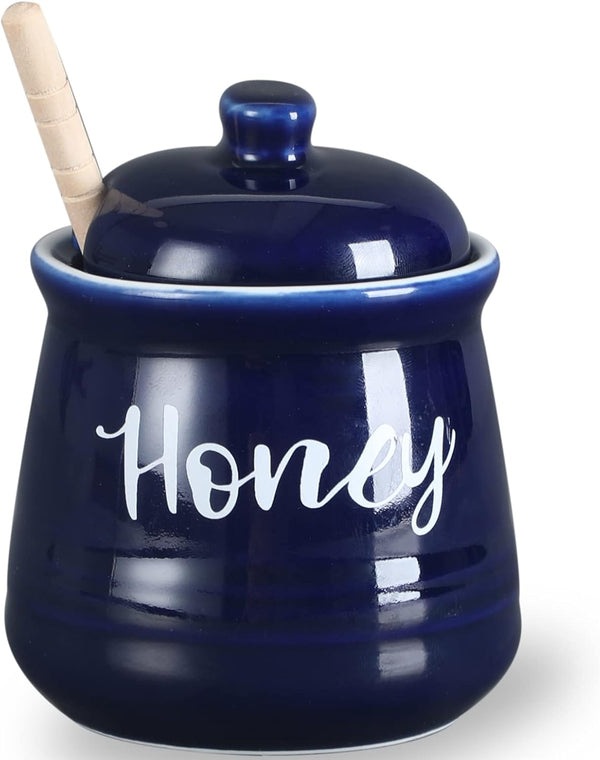 HAOTOP Farmhouse Porcelain Honey Jar with Dipper and Lid Set 12oz,Easy to