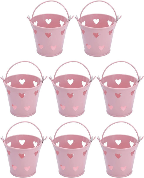 Tinplate Metal Bucket with Handle, 12pcs Mini Hollow Love Candy and Snack Storage Tin Bucket for Gardening Crafts, Home