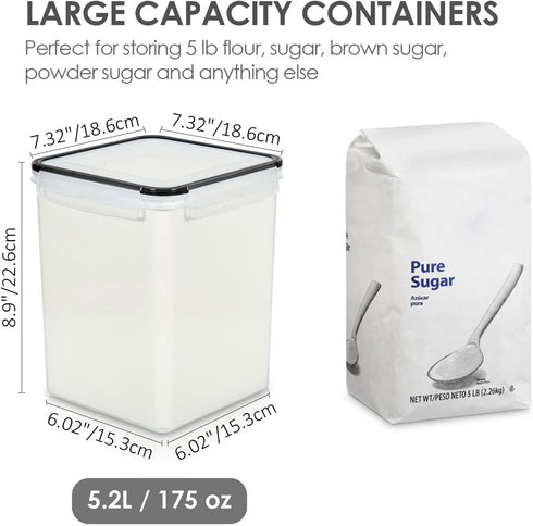 4 5.2L 175oz, 4 4 24 Vtopmart PCS Large Food Storage Containers / Pieces BPA Free Plastic Airtight Canisters for Flour