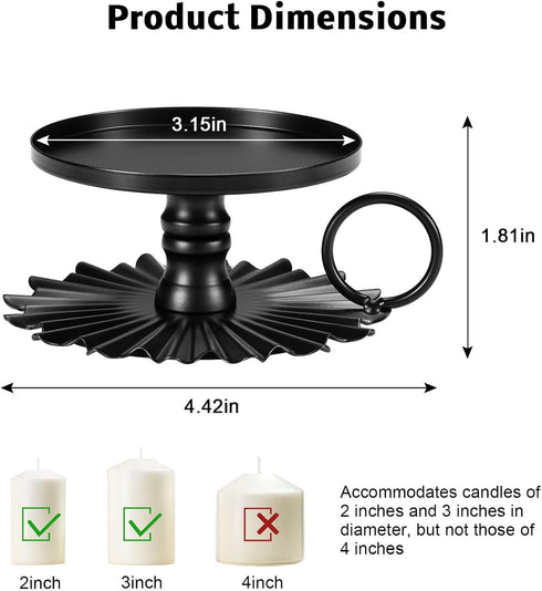 Black Iron Plate Candle Holder - Set of 2 Candle Pedestal for 3.15in Pillar Candles