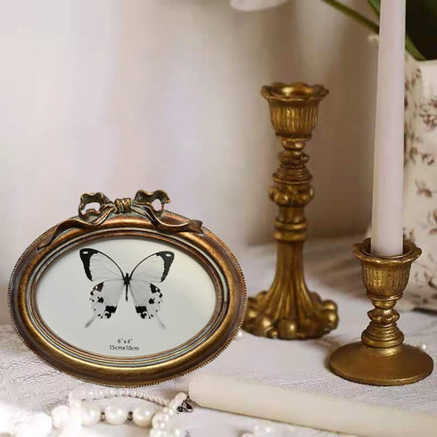SIKOO Vintage Oval 4x6 Picture Frame, Antique Ornate Tabletop and Wall Hanging Photo Frame with High Definition Glass