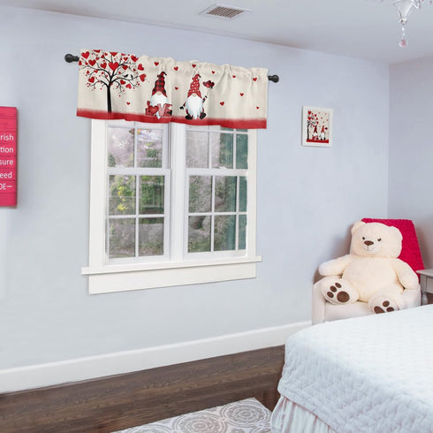 ALAGEO Valentines Day Valances for Windows, Gnomes Love Heart Valance Window Treatments for Kitchen Bathroom 54 x 18