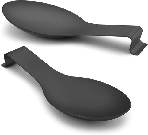 LIANYU Black Stainless Steel Spoon Rest Set of 2, Spatula Ladle Utensil Holder for Kitchen Counter, Dishwasher Safe.