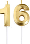 Gold Number 16 Cake Topper for Birthday Decorations, 16th Birthday Candles Party Decoration