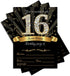 25 Sweet Sixteen Black Double-Sided Party Invitations Kit, 5x7, with Gold Metallic Pen and Envelopes