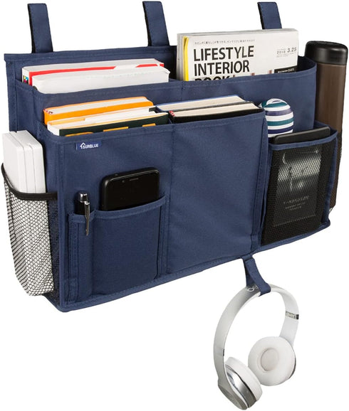 Surblue Bedside Caddy Hanging Bed Organizer Storage Bag Pocket for Bunk and Hospital Beds, College Dorm Rooms Baby Bed Rails, Camp 8 Pockets, (Large, Blue) by Surblue