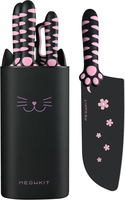 Cute Kitchen Knife Set, 5-Piece Non-Stick Knives with Detachable Block & Scissors, Sharp Kitchen Knives for Home