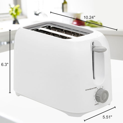 OVENTE 2 Slice Electric Toaster Machine, 700W Power, 6-Shade Toast Settings, Compact Design, White TP2210WGY