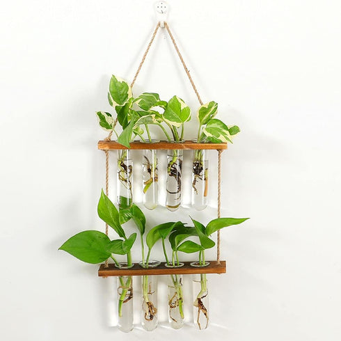 ORANGE NEI 2 Hiuxume Tiered Wall Hanging Planter, Wooden Stand with Glass Planter Test Tube Vase for Hydroponic Plant
