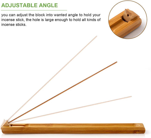 3 Pieces Bamboo Wood Incense Holder - Adjustable Angle Incense Burner with Ash Catcher, 9.8 Inches