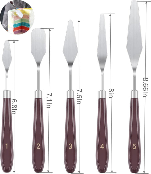 Cake Cream Spatula 5 Pieces, Stainless Steel Cake Apatula with Frosting Icing Decorating Knife