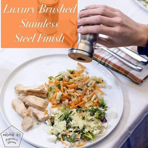 HOME EC Original Glass Salt and Pepper Shakers Set with Adjustable Pour Holes, Stainless Steel
