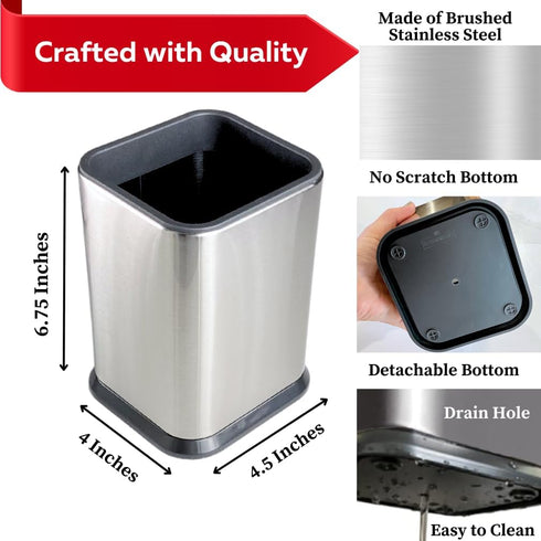 Evelots Stainless Steel Kitchen Utensil Holder, 6.75 Inch Tall Crock for Countertop, Large Organizer Caddy