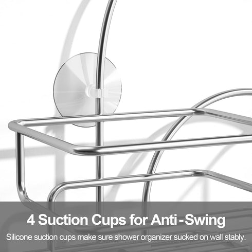 Chrome Shower Caddy Organizer with Hooks - Overhead Bathroom Rack