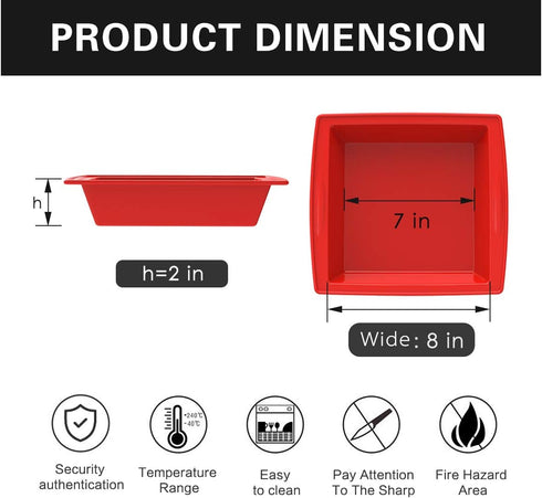 SILIVO 8 Inch Square Cake Pans, 2 Pack, Nonstick Silicone Baking Molds for Brownie, Cornbread, Cake
