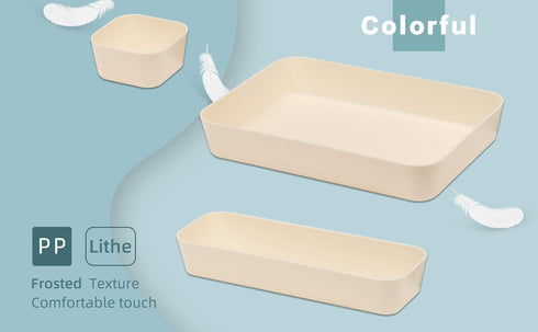 Backerysupply Set of 12 Beige Plastic Desk Drawer Organizers, Makeup Bathroom Office Kitchen Vanity Storage Box