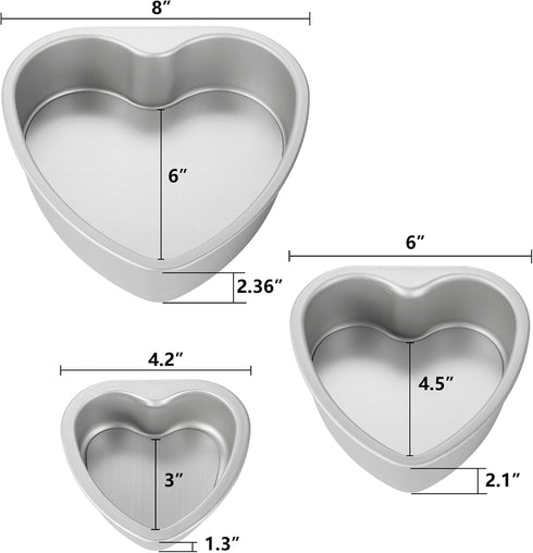 Youeon 3 Pcs Aluminum Heart Shaped Cake Pans with Removable Bottom, 4/6/8/ Inch Nonstick Heart Cake Pan Baking Molds, Cheesecake Pan Chiffon Cake Molds for Birthday, Party