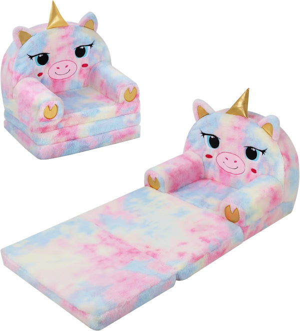 decalsweet Kids Couch Comfy Foldable Kids Sofa to Lounger 2 in 1