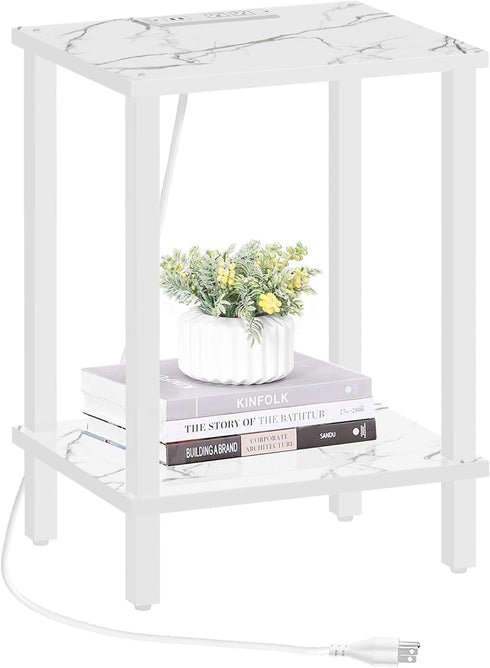 TUTOTAK End Table with Charging Station, Small Side Table with Outlets, Nightstand