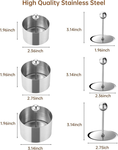 Set of 3 Round Stainless Steel Cake Rings, Mousse Cake Ring Mold with Press Set