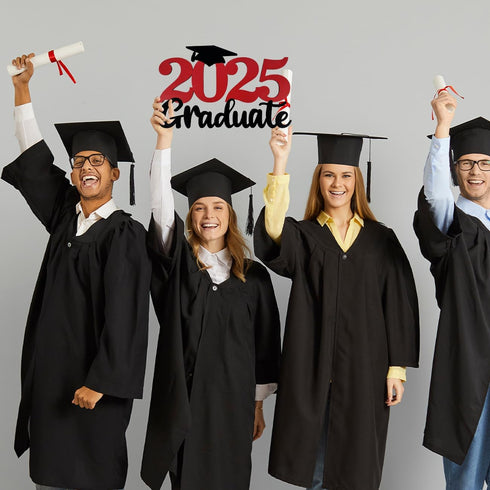 2025 Graduation Party Decorations, Wooden Sign Red Class of 2025 Photo Booth Props, 15.75x9.84 inches