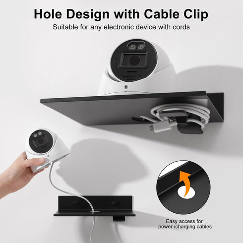 8 inch Small Metal Shelves for Wall, Self-Adhesive Floating Corner Shelves with Cable Clip, Wall Mounted, Renter