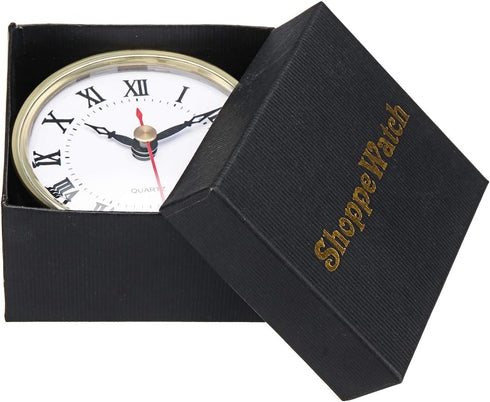ShoppeWatch Clock Insert, 80mm (3 1/8 inch) Roman Numerals Quartz Movement, Gold Rim CK089GD