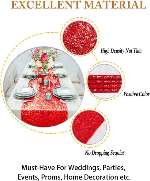 ShiDianYi 12''x72'' Sequin Table Runner - Sparkly Metallic for Wedding, Dinner Reception, Birthday, Baby Shower, Red