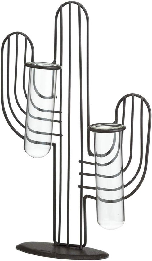 TJ Global Cactus Double Test Tube Vase Planter Holder, Plant Terrarium, Propagation Station, Metal Stand