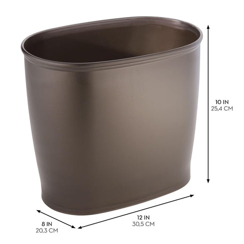 iDesign Oval Plastic Trash Can - The Kent Collection for Bath, Bedroom, Office - 12" x 8" x 10", Bronze