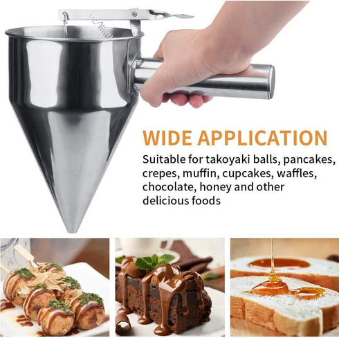 MyLifeUNIT Stainless Steel Pancake Batter Dispenser, Funnel Dispenser with Stand for Baking