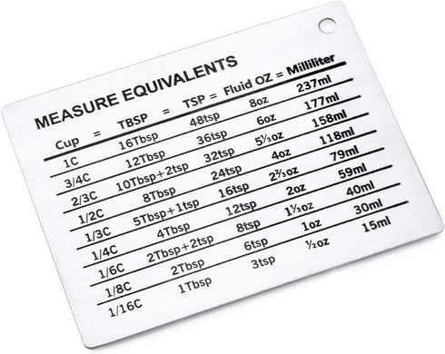 Magnetic Kitchen Baking Conversion Chart, Stainless Steel Refrigerator Magnet for Cups, Tablespoons, Teaspoons, Fluid Oz
