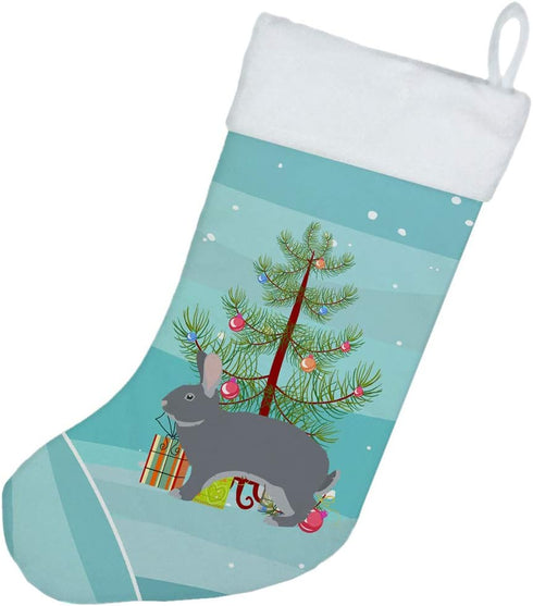 Caroline's Treasures BB9333CS Giant Chinchilla Rabbit Christmas Stocking, Teal Fireplace Hanging Decor for Holidays