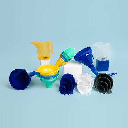 3pc Wide Mouth Canning Funnels - Large Spout Quick Fill Food Grade Plastic Funnels for Bottles and Mason Jars (Blue,