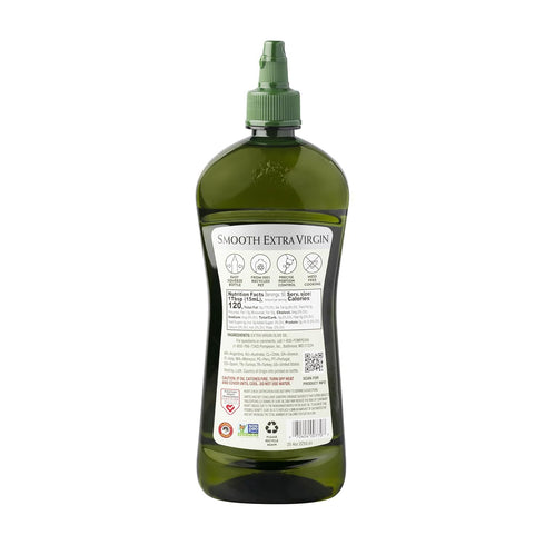 25.4 Oz., Pompeian Easy Squeeze, Smooth Extra Virgin Olive Oil, First Cold Pressed, Mild and Delicate Flavor, Mess