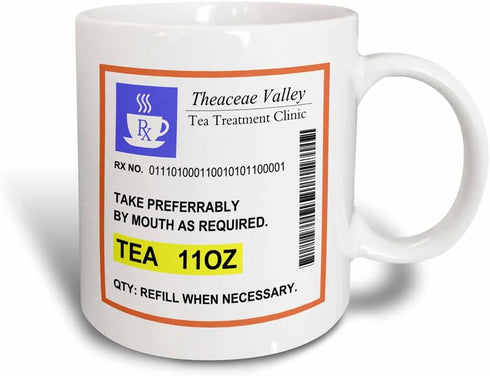 3dRose "Funny Tea Prescription" Humorous Cup Of Tea Joke Medicine Mug, 11 oz